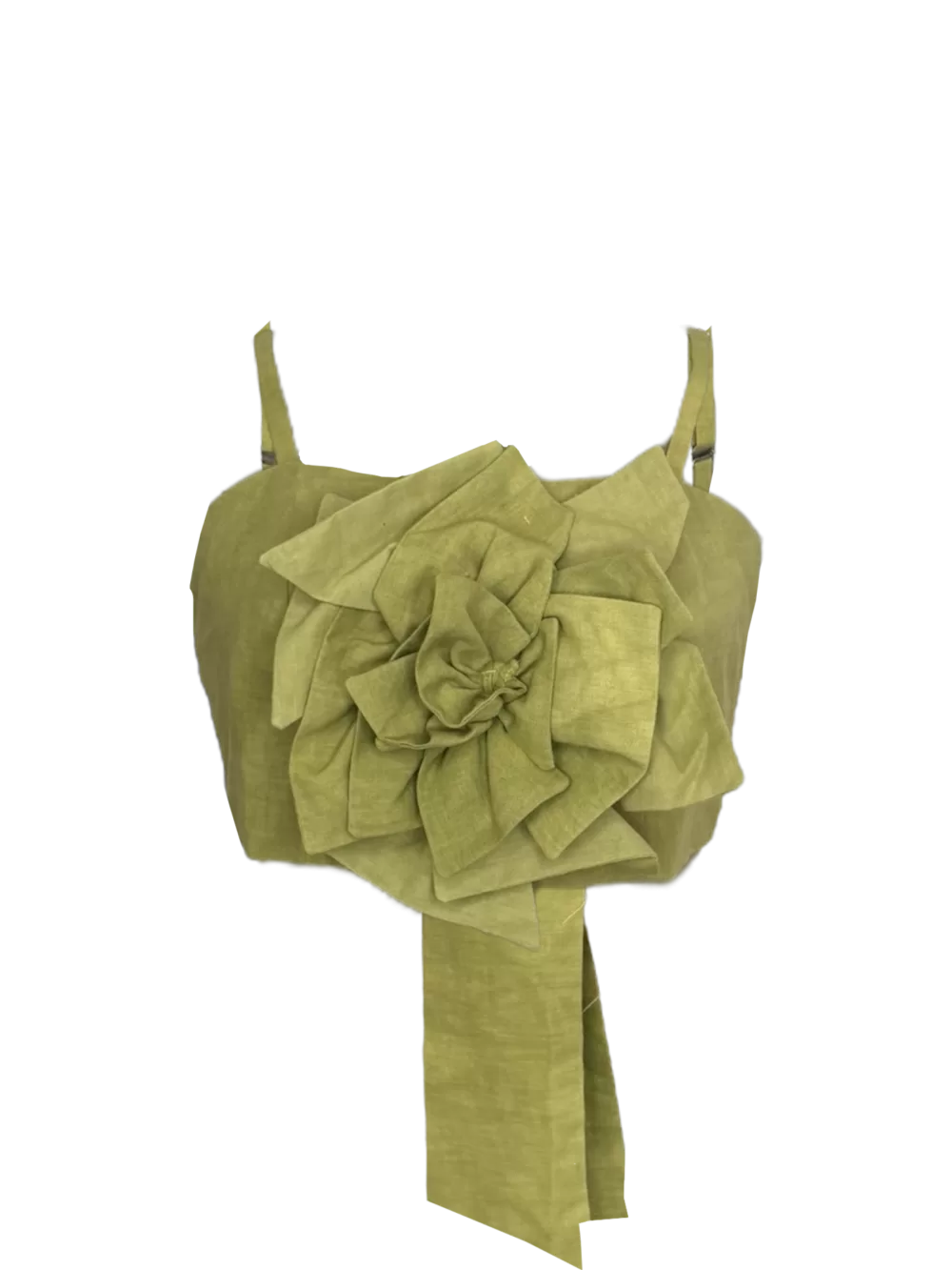 Top de lino con flor hecha a mano.